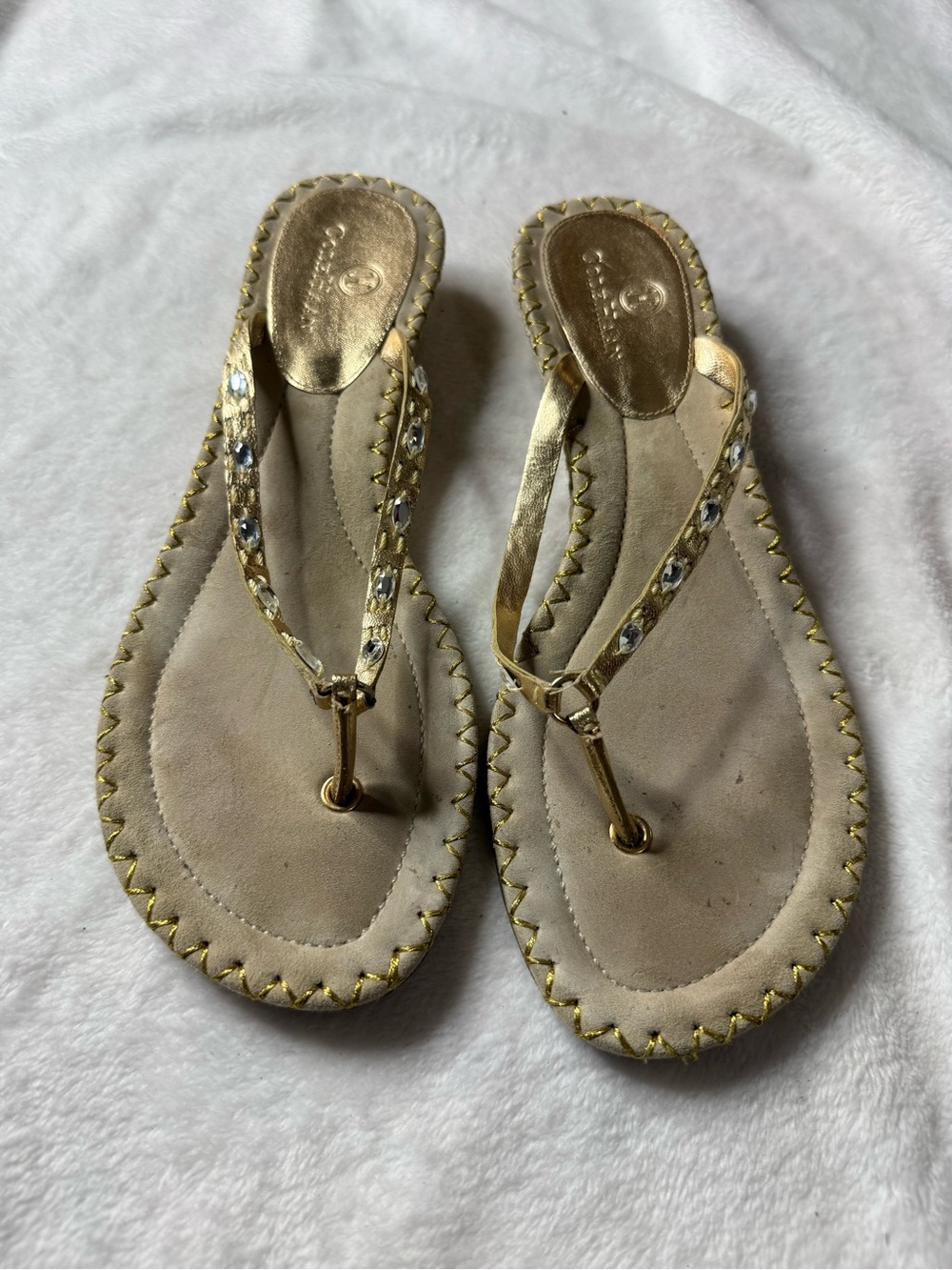 Cole Haan Gold Crystal Thong Sandals